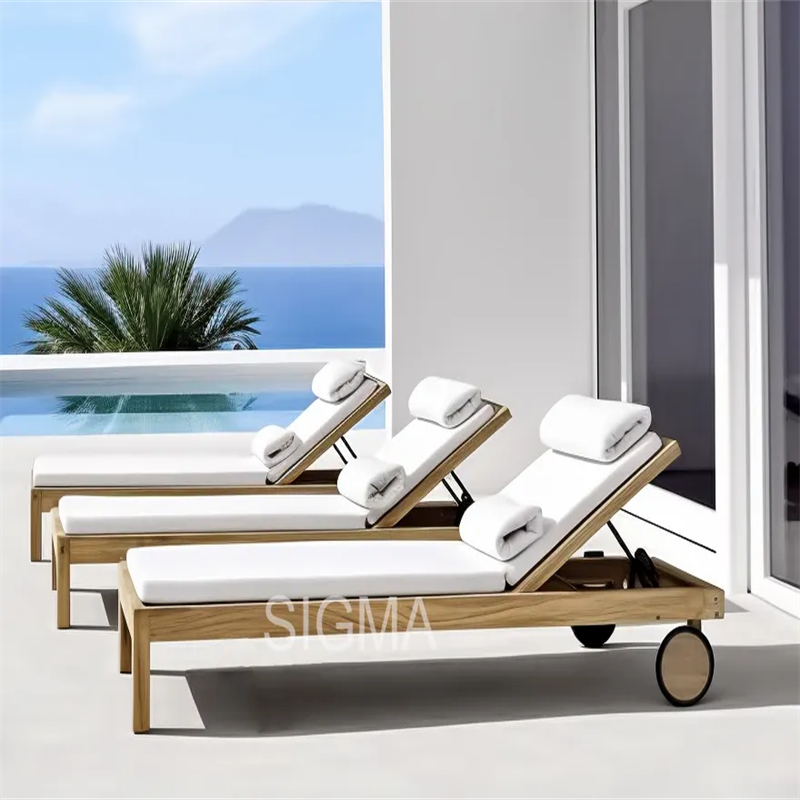 All Weather High Quality Patio Garden Pool Sun Soft Cushion Furniture Set Solid Wood Teak Outdoor Chaise Lounge Chair Soft