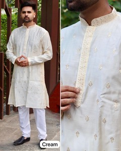 El último Kurta de seda Premium con bordado combinado con pijama de algodón para ocasiones de fiesta - Product Image 5