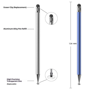 Stylet capacitif léger à double pointe avec disque rond et pointe en silicone pour tablettes et téléphones à écran tactile - Stylet d'écriture en métal - Product Image 2