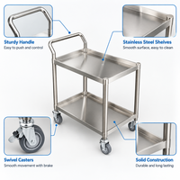 Chariot robuste en acier inoxydable à 2 étagères, chariot utilitaire sur roulettes de taille personnalisée pour cuisine et salle à manger