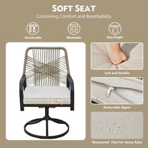 Giải trí thoải mái ăn uống ngoài trời đặt xoay Ghế mây với đệm dày hình chữ nhật bàn ăn với ô lỗ - Product Image 5