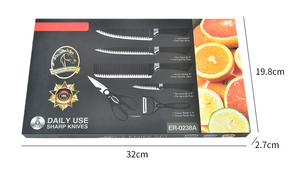 Juego de 6 Cuchillos de Cocina de Acero Inoxidable con Diseño de Ondas Negras, Juego de Cuchillos Multifuncionales con Pelador de Cerámica, Cuchillo Suizo - Product Image 5