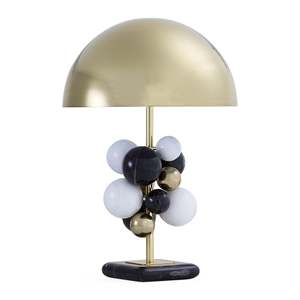 Lampe de table à source de lumière LED, ampoule E27, interrupteur de commande, sphères en marbre noir, blanc, or, design moderne, chambre à coucher, salon - Product Image 2