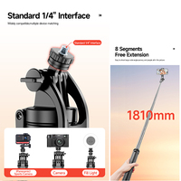 CYKE C19 Support stable à 4 pieds, perche extra longue 1810 mm, support de téléphone détachable, télécommande avec poignée rotative équilibrée