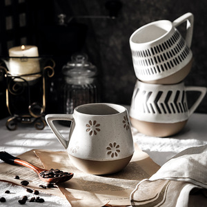 Taza de cerámica nórdica hecha a mano con asa, taza de café de color sólido para uso diario - Product Image 2