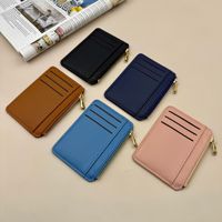 Dompet Kartu Kredit Tipis Kulit PU dengan Resleting Samping dan Kantong Koin, Multi Slot, untuk Pria Wanita, Perjalanan dan Bisnis