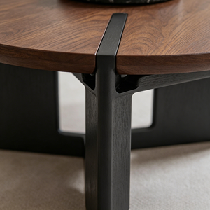 Modern Round Nesting Coffee <b>Table</b> Set of 2, <b>Walnut</b> Wood Side <b>Table</b> with Black Legs for Living Room - Product Image 3