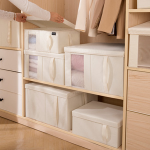 Clothing Organizer <b>Storage</b> <b>Boxes</b> Rectangle <b>Beige</b> Foldable With Window For Wardrobe Use - Product Image 2