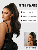 Extensions de cheveux noirs 28 pouces, perruque à clip, taille ajustable, queue de cheval bouclée, ensemble d'extensions en fibre haute température, crochets en acier