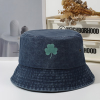 Topi Bucket Kasual Unisex Bahan Katun 100% Bernapas, Pelindung Sinar Matahari, Bordir Clover, Dapat Disesuaikan, Untuk Aktivitas Luar Ruangan Sehari-hari
