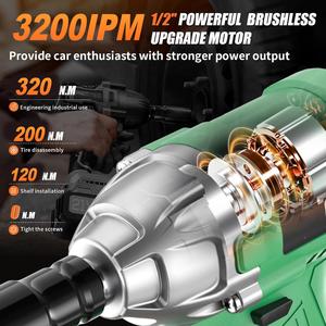 Clé à chocs sans fil 320 Nm, perceuse industrielle pour bricolage automobile, batterie incluse, livraison directe depuis l'entrepôt américain, CW-20C-2 sans fil - Product Image 3