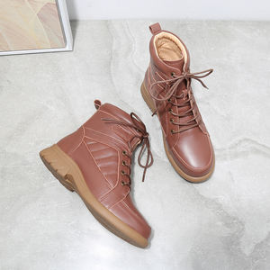 Botas de Piel para Mujer, Otoño-Invierno, con Cordones, Tacón Medio, Suela Suave, Cómodas, Altura Media, Casuales, Talla Grande - Product Image 3