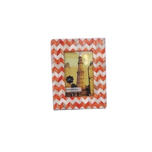 Handmade Bone <b>Mosaic</b> Orange & White Chevron Pattern Picture Photo Frame Available in All Photo Sizes Bone Inlay Photo Frame - Product Image 1