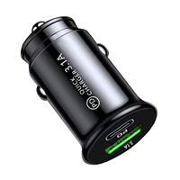 Chargeur de voiture mini 15W avec adaptateur de prise de type C, charge rapide 3.1A, PD USB C, adaptateur QC3.0, double port type C