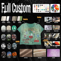 T-shirt graphique à strass délavé à l'acide pour homme, 300 g/m², 100 % coton, coupe ample, sur mesure, streetwear, vert, ourlet brut, col rond