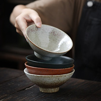 Bol à riz en céramique blanche rétro fait main de style japonais, vintage, sur pied, pour usage domestique, couleur sous glaçure, grande capacité