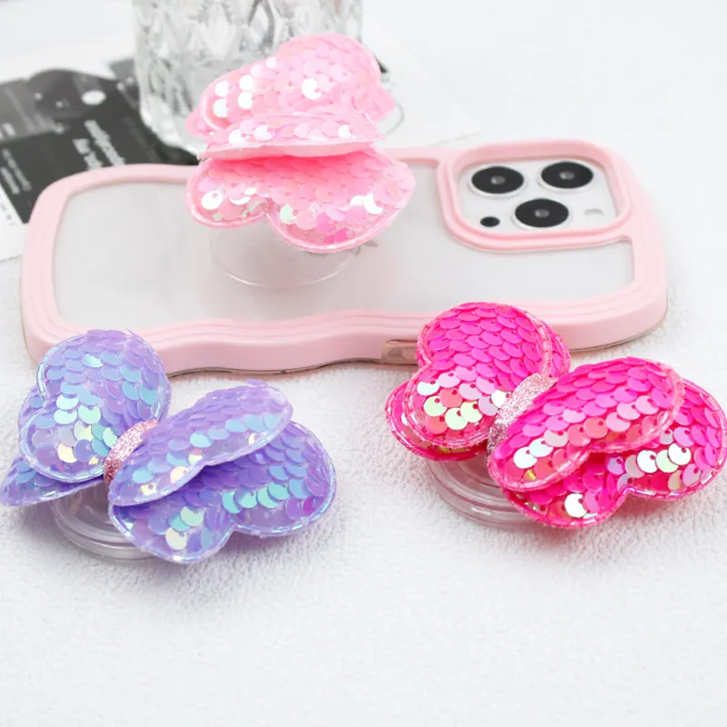 Mobile phone accessories a gifts luxury design phone Socket Factory Wholesale Butterfly Sequin Collapsible Grip stand Give Gifts