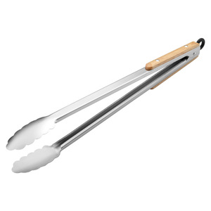 Plump Stainless Steel Food Tongs Wooden Handle Heat Resistant <b>BBQ</b> Steak Bread Tongs Korean Style - Product Image 1