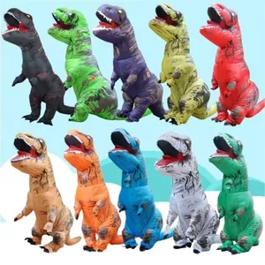 Tersedia kostum dinosaurus T-REX tiup dewasa tema Jurassic Halloween ukuran besar setelan mengembang untuk pria