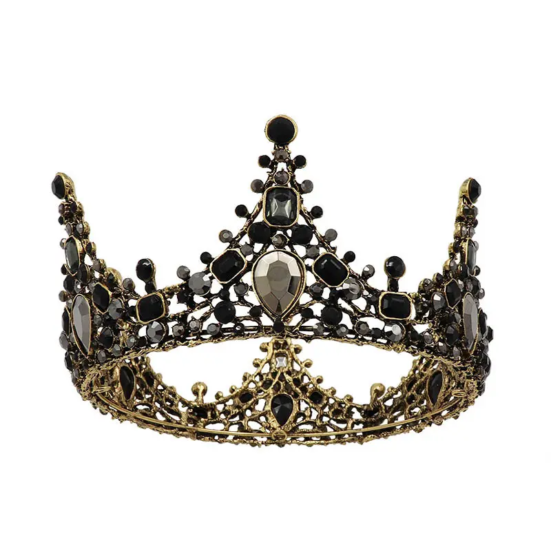 Vintage Black Rhinestone Crown Round Birthday Cake Crown Princess Crown Bride Headdress