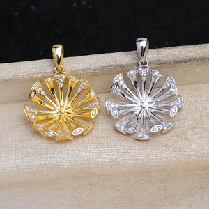 Pendentif tournesol en argent S925, accessoires de bricolage, base semi-finie vide de 25 mm, acier inoxydable JG5935 - Product Image 2