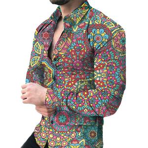 メンズ花柄ペイズリー長袖スリムフィットターンダウンカラーシャツシングルブレストクロージャー春新カジュアルデザイン - Product Image 5