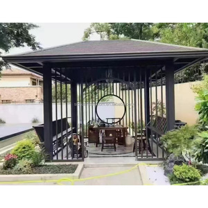 Pavillon moderne <span class=keywords><strong>4x6</strong></span> <span class=keywords><strong>en</strong></span> aluminium imitation <span class=keywords><strong>bois</strong></span>, abri de jardin résistant aux intempéries, pergola élégante - Product Image 2