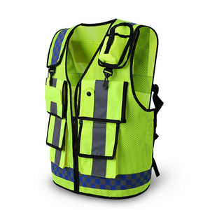 ZUJA بالجملة سترة أمان شبكية متعددة الجيوب للتنفس شعار مخصص شريط قابل للتعديل هاي فيس سترة عاكسة - Product Image 1