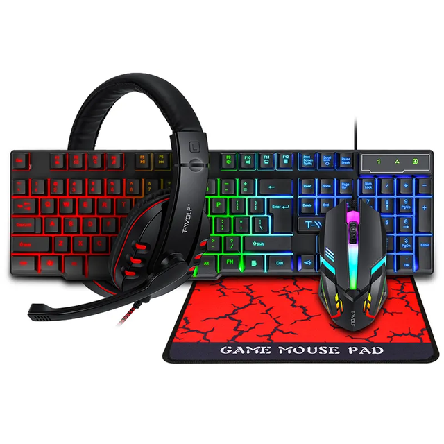 LOVINGCOOL New RGB Gaming Keyboard and Mouse Headset Mouse Pad Keyboard Ergonomic Light Mechanical 4 in1 Gaming Combo Set for PC