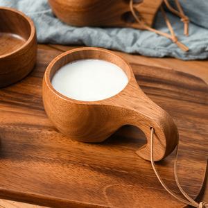 كوب من خشب السنط الطبيعي للتخييم، كوب خشبي صلب، كوب تخييم، تصميم إسكندنافي من الخشب الطبيعي مع حبل جلدي - Product Image 5