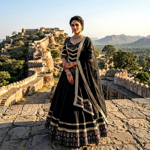Ensemble Lehenga Choli pour femmes, pur coton, brodé, réversible, tenue de fête, pour mariage et Diwali - Product Image 1