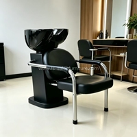 Fauteuil de lavage portable noir avec fonctions de massage, utilisation polyvalente, en cuir synthétique, pour salon de coiffure, salle de bain, atelier, barbier