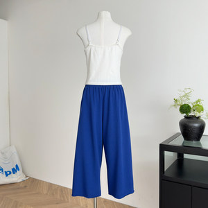 <span class=keywords><strong>Pantaloni</strong></span> Casual Estivi da Donna Stile Hyuna, Blu, Larghi, a Vita Alta Elasticizzata, Taglio Corto, Vintage - Product Image 3