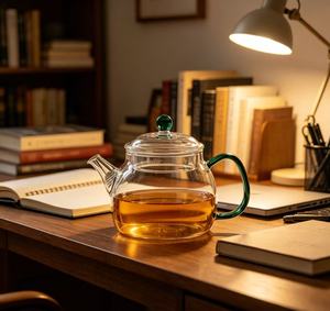 Théière en verre OEM en gros avec poignée colorée, carafe et bouilloire en verre résistant à <span class=keywords><strong>la</strong></span> chaleur pour <span class=keywords><strong>la</strong></span> consommation quotidienne au bureau et en cuisine - Product Image 5