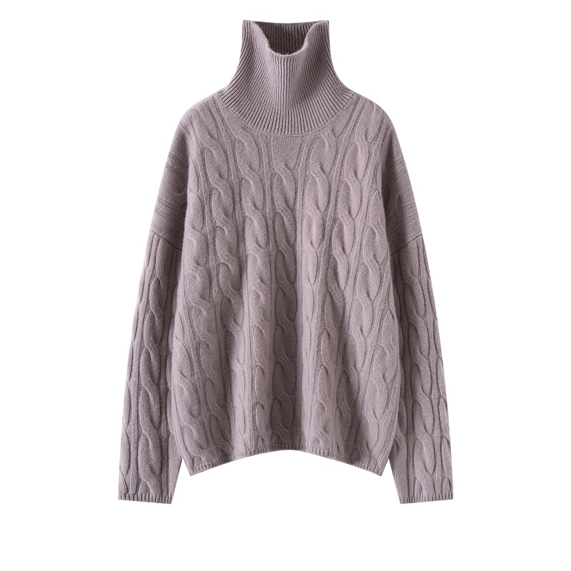 Custom Cashmere Pullover Winter Casual Warm Knitted Solid Color Jumper Female High Collar Cashmere Rib Sweater