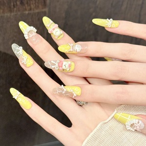 <span class=keywords><strong>Uñas</strong></span> postizas francesas K102 rosas con lazo y oso 3D, <span class=keywords><strong>diseño</strong></span> floral, largas y ovaladas, <span class=keywords><strong>de</strong></span> presión, para manicura. - Product Image 5
