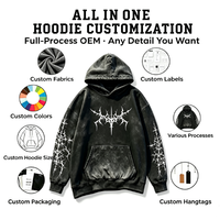 Veste à capuche surdimensionnée déstructurée en coton personnalisé pour homme, style vintage délavé, avec patchwork et bords bruts, entièrement zippée, streetwear