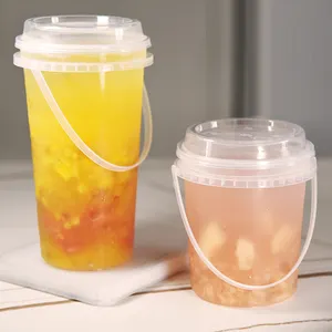 JIMI 32oz High Quality 1000 ml Disposable Plastic Fruit Juice Beverage Milk Tea Storage Bucket Cup With Lid