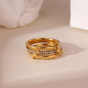 Waterproof Non Tarnish <b>Rings</b> 14k 18k PVD Gold Plated Fashion 316L Stainless Steel Zircon <b>Stacking</b> <b>Rings</b> for Women - Product Image 2