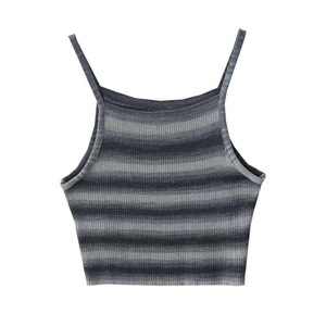 เสื้อสายเดี่ยวถักลายทางสไตล์ Spice Girl สำหรับผู้หญิง ใส่คลุมด้านนอกในฤดูร้อน สไตล์เรียบง่าย โชว์ไหล่ ทรงเข้ารูป สั้น - Product Image 6