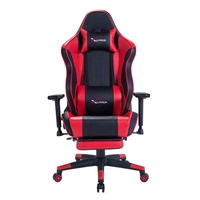 Chaise de bureau gaming ergonomique moderne et abordable en cuir rouge avec repose-pieds, fonction de refroidissement, pivotante et extensible