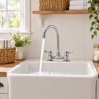 Robinet de lavabo en laiton chromé poli, deux poignées, bec col de cygne haute portée, moderne, pour lave-linge et évier utilitaire, vente en gros