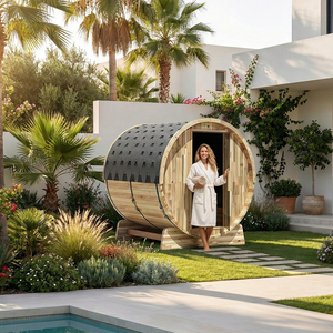 Sauna de Madera Sólida de Cedro Rojo para Exteriores, Jardín o Parque, de 240V, Moderna, para 4 Personas, con Energía Solar, Temperatura Máxima de 194F, Kit de Barril Impermeable - Product Image 1