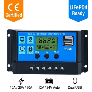 Controlador de Carga <span class=keywords><strong>Solar</strong></span> PWM OEM 10A/20A/30A <span class=keywords><strong>LiFePO4</strong></span> 12V/24V Auto LCD Doble USB CE Regulador <span class=keywords><strong>Solar</strong></span> Fuera de Red SCBOUZEAL - Product Image 1