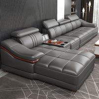 Ensemble de Canapé Modulable en Cuir Véritable, Garnissage Mousse, Design Moderne et Haut de Gamme, Complet pour Salon
