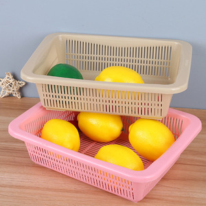 Cesta de Plástico Rectangular Apilable con Forma Cuadrada para Frutas y Verduras, Escurridor en Rosa, Caqui, Verde y Azul - Product Image 1