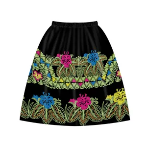 थोक हवाई द्वीप पॉलिएस्टर मुद्रित हस्तनिर्मित कपड़े में लपेटकर स्कर्ट, पोलेनीशियाई पुष्प मुद्रित मैक्सी लंबी ढीला स्कर्ट