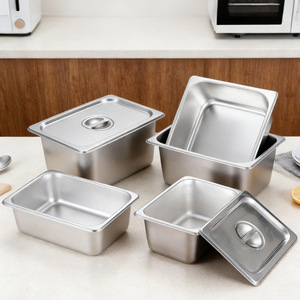 Plateaux de service en acier inoxydable avec couvercles, rectangulaires, format 1/1, qualité restaurant, compatibles lave-vaisselle, usage commercial - Product Image 2