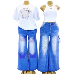 Nouveau <span class=keywords><strong>Jean</strong></span> <span class=keywords><strong>Femme</strong></span> Tendance 2026 Taille Haute Ample avec Strass et Broderies Florales pour Streetwear, Soirées et Usage Quotidien - Product Image 6