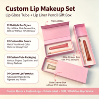 Kit de Maquillage OEM Marque Privée Haute Pigmentation 2-en-1 : Baume à Lèvres Peptides Brillant et Crayon à Lèvres, Gloss Transparent avec Kit Crayon à Lèvres